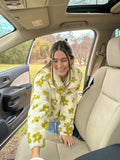Green Flower Print Collar Knit Jacket-Outfit