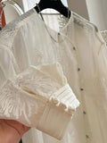 Chinese Style High-End Heavy Industry Embroidered Round-Neck Blouse Women's Long-Sleeved Lace Augen Blouse In Spring And Summer-Outfit