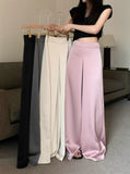 Fongt Acetic Acid Solid Silk Silk Slipping Fascination Leisure Broad Leg Trousers 2025 Summer New High-Waisted Trousers