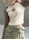 Raglan Sleeve Star Patch Knit Crop Top-Outfit