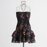 Spring 2025 New Fashion Sexy Hanging Neck Wrinkles Waist Print Design Short Tective Bag Hip