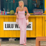 Contrast Spaghetti Strap Bodycon Maxi Dress-Outfit