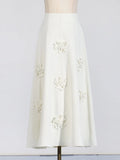 Fongt Sense A Word Skirt 2024 Summer New Fashion Three-Dimensional Flower Splicing High Waist Versatile Long Skirt Woman-Outfit