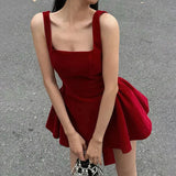 Red Velvet Open Back Bow Mini Dress-Outfit
