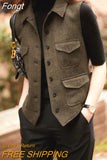 Brown Short Woolen Vest Jackets Women Spring Autumn Single-breasted Pocket Waistcoat Sleeveless Tank Outerwear Casual