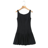 Buttoned Puff Ruched Mini Dress-Outfit