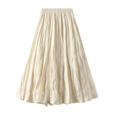 Fongt Autumn New High-Rise Slim Folding Long Swing A-Dress Skirt Women 0838