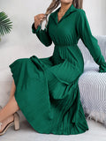 Shooting 2025 Autumn And Winter Leisure Collar Button Long Sleeves To Close The Waist 100 Folded Long Skirt Women's