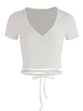Short Sleeve Wrap Crop Top-Outfit