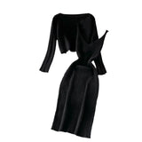 2023 Loose Round Collar Slim Short Knit Top Two Suit Slip Vest Dress Slim Dress-Outfit