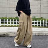 Harajuku Streetwear Khaki Cargo Pants Women Oversize Pockets Hip Hop Black Wide Leg Trousers For Female Korean