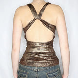 Fongt Babes Glossy Leopard Color Repair V-Neck Sexy Cross-Dress Sling Sling Tape Small Vest Top