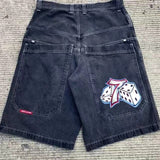 Y2k Denim Shorts Street Hip-Hop Retro Graphics Black Loose Gothic Men-Outfit