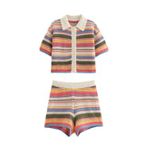 Fongt 2025 New Crochet POLO Shirt Knitted Knitted Blouse Shorts Set B62049