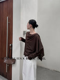 Fongt Xixi 2025 Autumn New Black Standard Loose Long-Sleeved Neck Cape Knitted Woolen Woman 25406