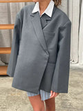 Fongt New V-Neck Inclined Door Blazer Blazer Loose Double Pocket Decorative Top