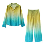 Fongt Summer Tie-Dye Silk-Stained Shirt Trousers Set