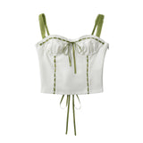 New Color Lace-Up Trim Short Halter Top-Outfit