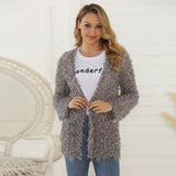 Women's Autumn Coat Long-Sleeved Cardigan Medium-Length Plush Jacket-Outfit