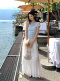Fongt Xixi 2025 Summer New Temperament Thin Lace Yarn High Waist Skirt Fairy Long Dress 85176