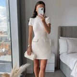 Tweed Solid Beaded Seam Mini Dress-Outfit