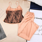 Satin Sexy Pajamas Black Lace
