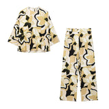 Fongt Shirt Casual Suit Spring Jacket Seven-Sleeve Loose Top Broad Leg Trousers Two Sets Of Women