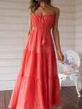 Ruched Tie-Up Strappy Maxi Dress-Outfit