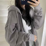 Women Hoodies New Autumn Casual Solid Color Harajuku Oversized Sweatshirts Korean Version Zip Up Long Sleeve Hoodie Coats