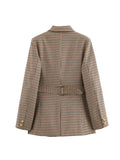 Fongt Women's Clothing 2025 Spring New Fashion Thousand Bird With Belt Suit Jacket