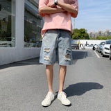 Men's Rip Jeans Shorts Summer Loose Casual bermuda shorts man Washed Knee Length Denim