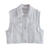 New Rough Lapel Short Textured Pocket Vest 7484246-Outfit