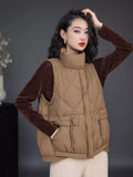 White Duck Down Down Vest Female 2024 Light Standing Collar Design Sense Draw Rope Warm Vest Wearing Casual Vest-Outfit