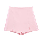 Satin Texture Spliced Tight Blouse 8881593 Fork Silk Satin Texture Spliced Skirt 2287595 Set-Outfit