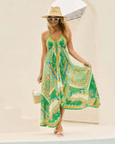 Fongt New Spring Summer Shoulder V-Neck Women's Slings Print Fairy Long Temperament Dress Dress Dress Dress