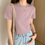 Basic Short-Sleeved T-Shirt Women's Shoulders Are Simple In Summer, Thin And Folded To Wear A Bottomed
