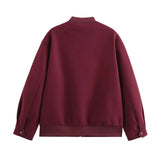 Burgundy Solid Baseball Jacket-Outfit