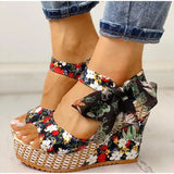 Summer Beach Boho Floral Wedge Sandals Women Ankle Strap Platform Gladiator Shoes Woman High Heels Sandalias Mujer