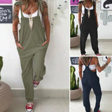 Solid Pockets Overalls Cotton Soft Sleeveless Casual Jumpsuits ZANZEA Women Bib Cargo Pants Lace Up