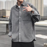 Kong Style Spring And Autumn Corduroy Long-Sleeved Shirt Men's Loose Solid Color Suit Handsome Casual Shirt Jacket-Outfit