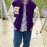 Varsity Lettering Embroidery Jacket-Outfit