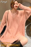 Gray Knitting Sweater Loose Fit Round Neck Long Sleeve Women Pullovers New Fashion Autumn Winter