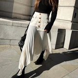 Fongt Temperament Elegant Wind 2025 Autumn New Solid Color Splicing Irregular Surrhetic Folding Mid-Dress Skirt Half-Dress Woman Trend
