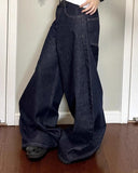 American women black high street vibe wide-leg jeans for autumn and winter for men and women washed loose straight pants-Outfit