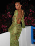 Women Fashion Knitted Solid Long Sleeve Backless Sexy Slim Maxi Dress 2023 Fall See Through Vacation Party Outfit Y2K-Outfit