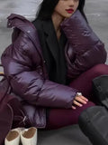 Winter 2024 Temperament Deep Red Zipper Padded Jacket Warm Coat To Lead The Commuting Wind-Outfit