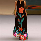 Printed Sleeveless Maxi Dress Women Casual V-neck Robe Dresses Female Plus Size Beach Holiday
