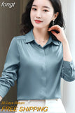 Women Shirts Satin Long Sleeve Blouse Women Fashion Elegant White Shirt Solid Basic Womens Tops and Blouses New Female