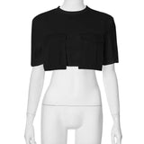 Fongt Women's Summer New Fashion Wear Round Neck Short Sleeves Pocket Ultra-Short T-Shirt