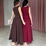 Fongt Summer New Women's Collar Sexy Sleeveless Wrinkled Temperament Dress Dress Dress Woman
